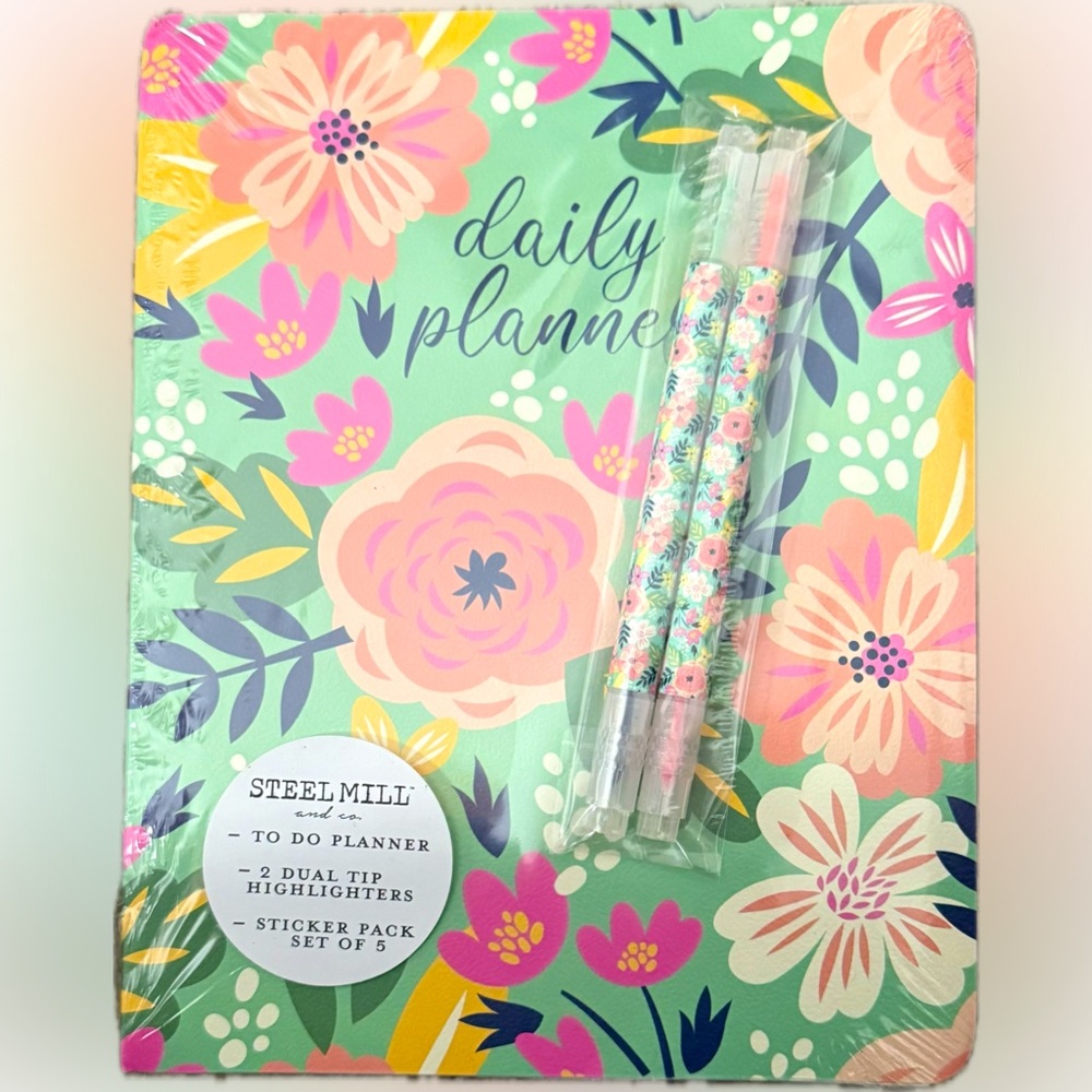 Steel Mill and Co Floral To Do Planner | Dual Tip Highlighters | Sticker Pack